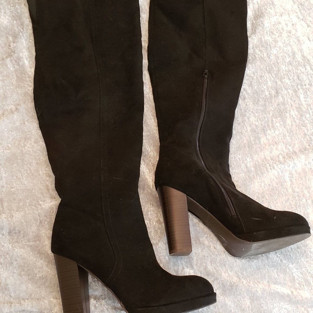 Black Faux Suede Over-the-Knee Boots (Size 8)